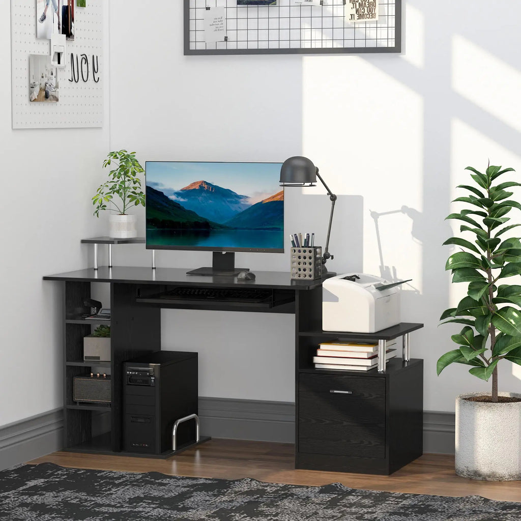 Bureau de travail noir avec rangement en bois