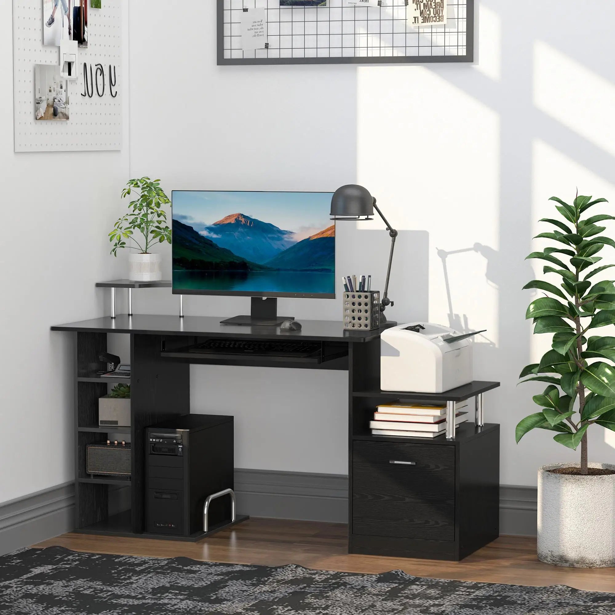 Bureau de travail noir avec rangement en bois