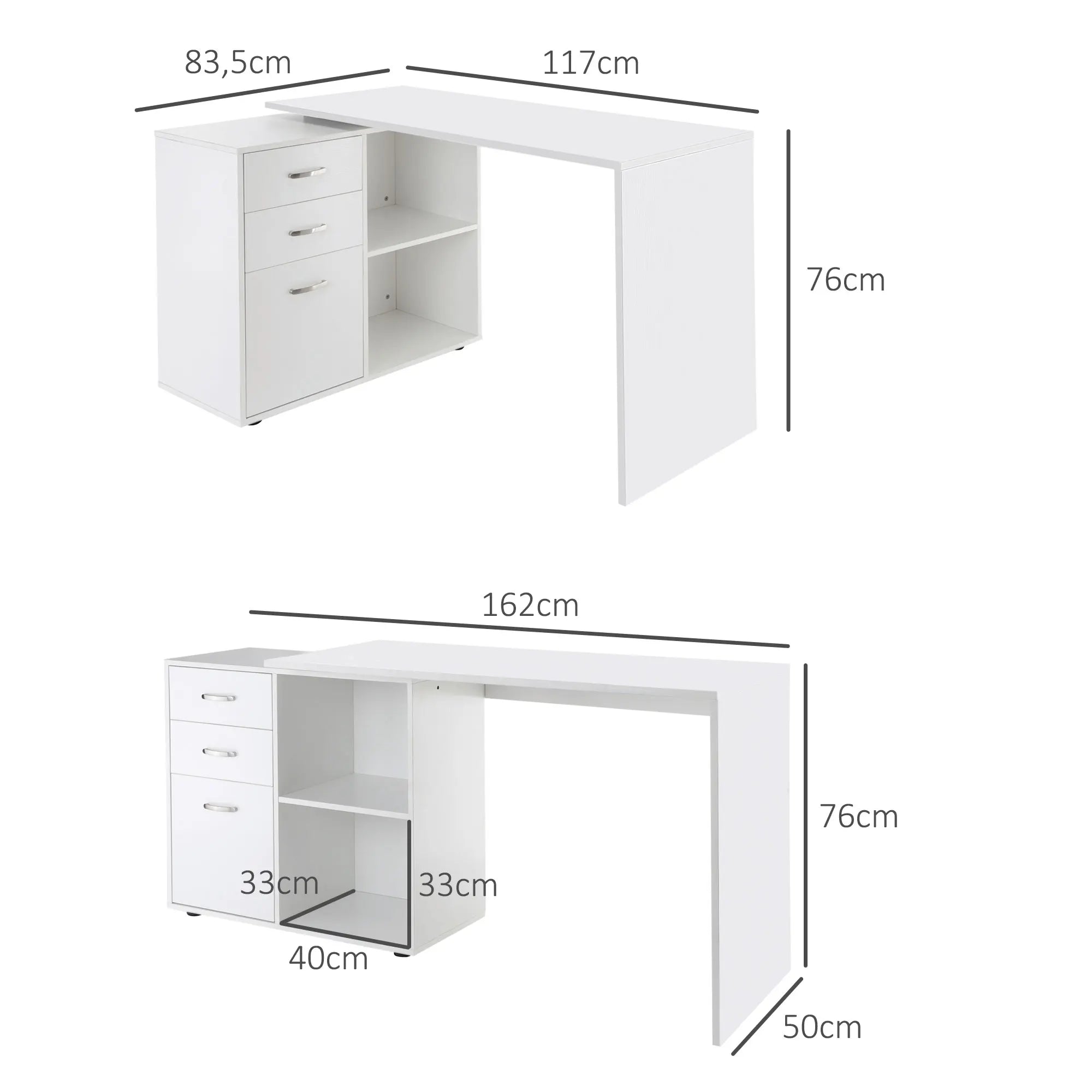 Bureau droit réversible blanc et moderne