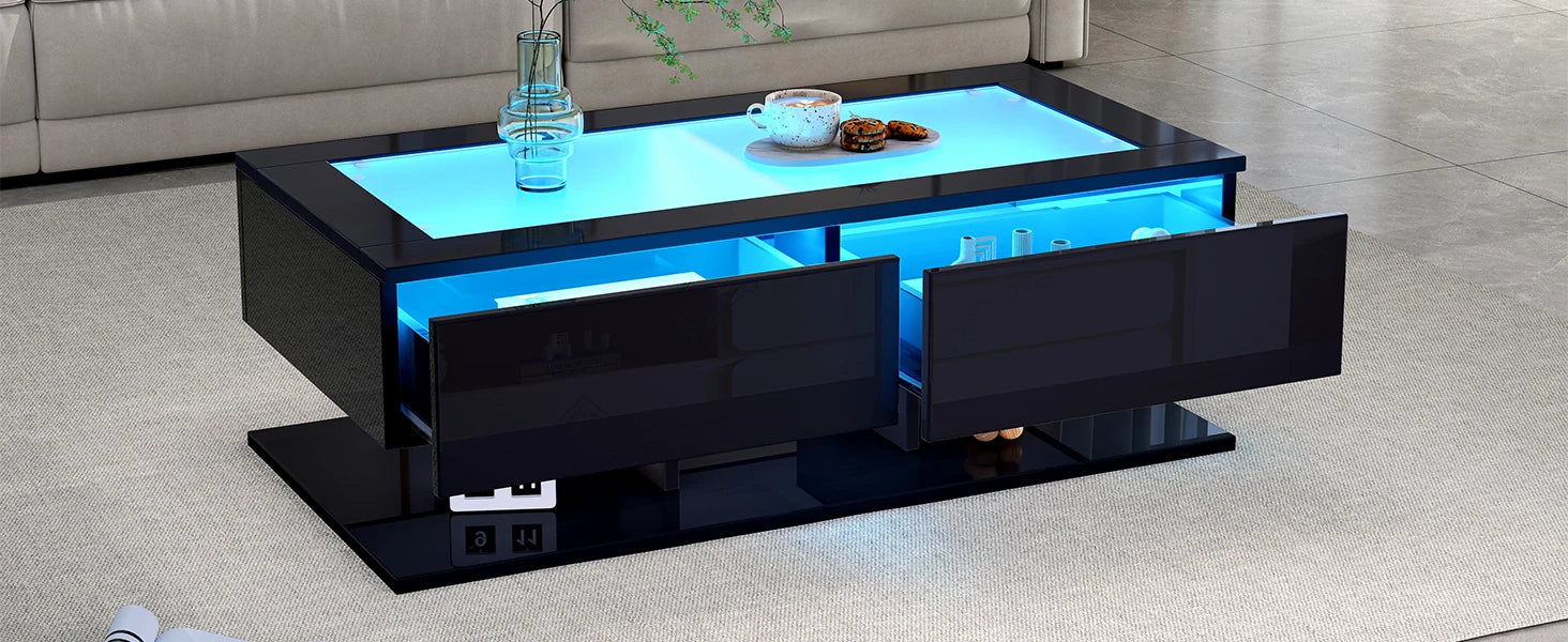 Table basse laquée pour salon avec éclairage LED