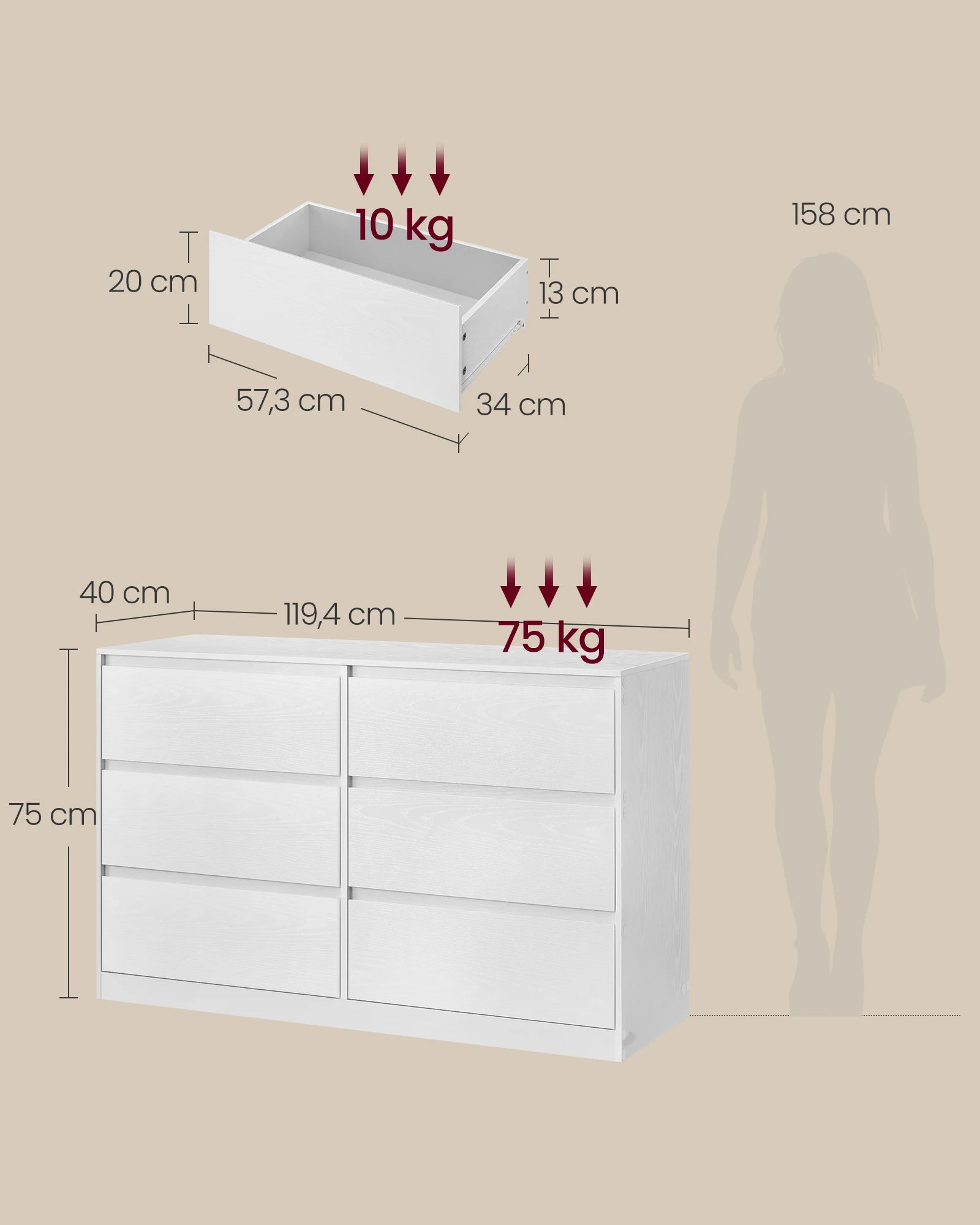 Commode a 6 tiroirs de rangement moderne