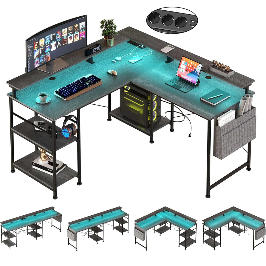 Bureau d'angle gamer en acier long