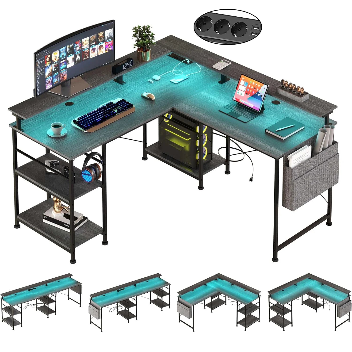 Bureau d'angle gamer en acier long