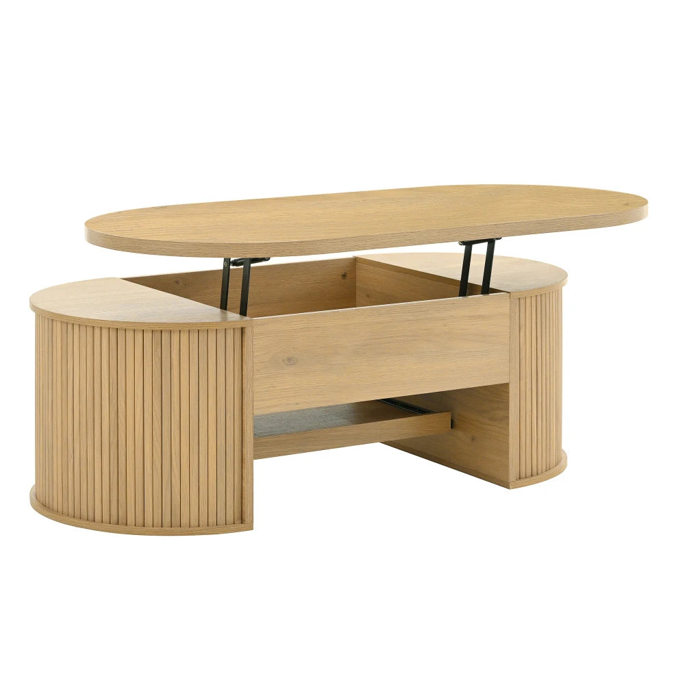 Table basse relevable avec côtés en bois incurvés multifonctionnel