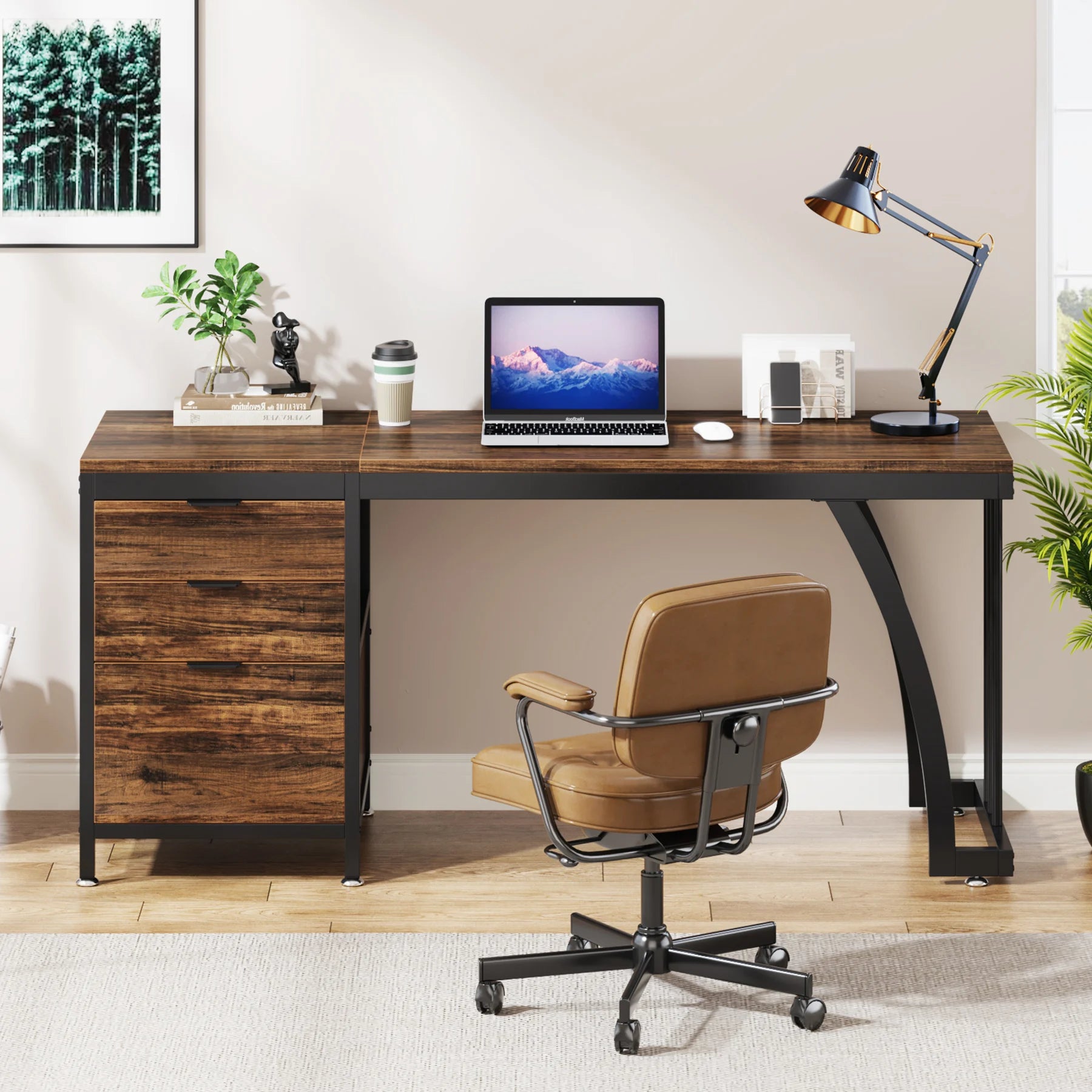 Bureau en bois avec rangement minimaliste