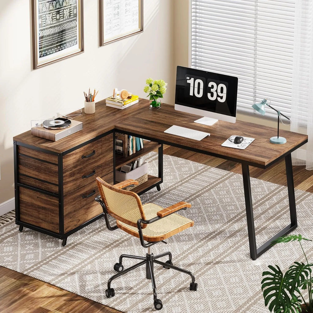 Bureau d'angle rectangulaire en bois