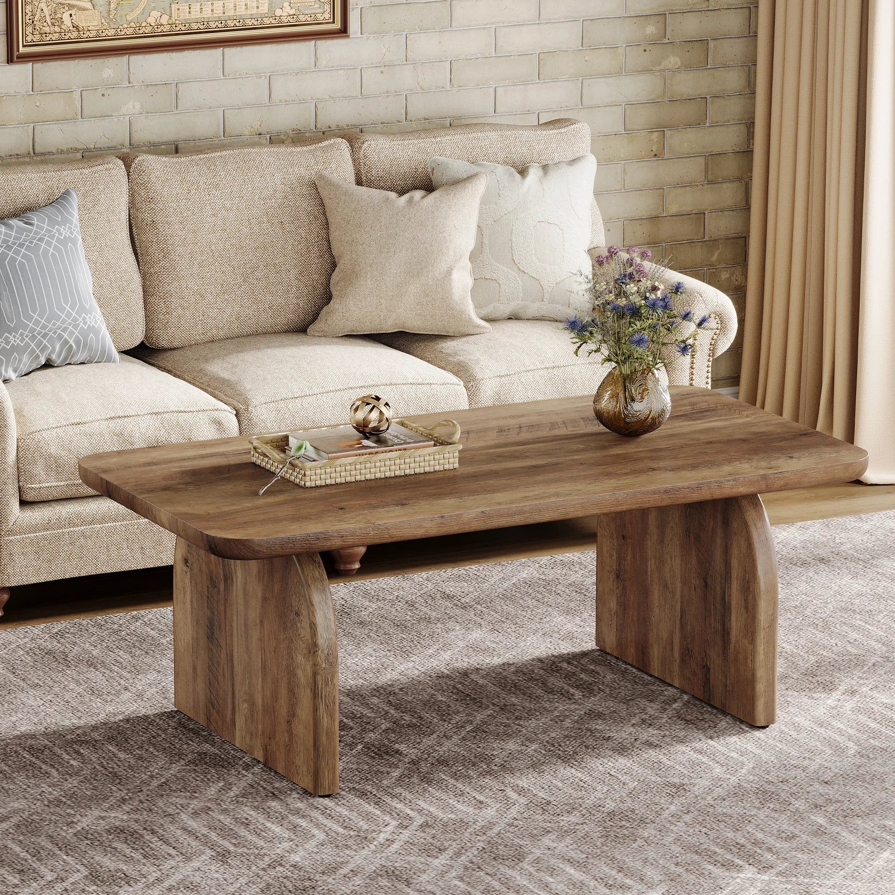 Table basse rectangulaire en bois style rustique