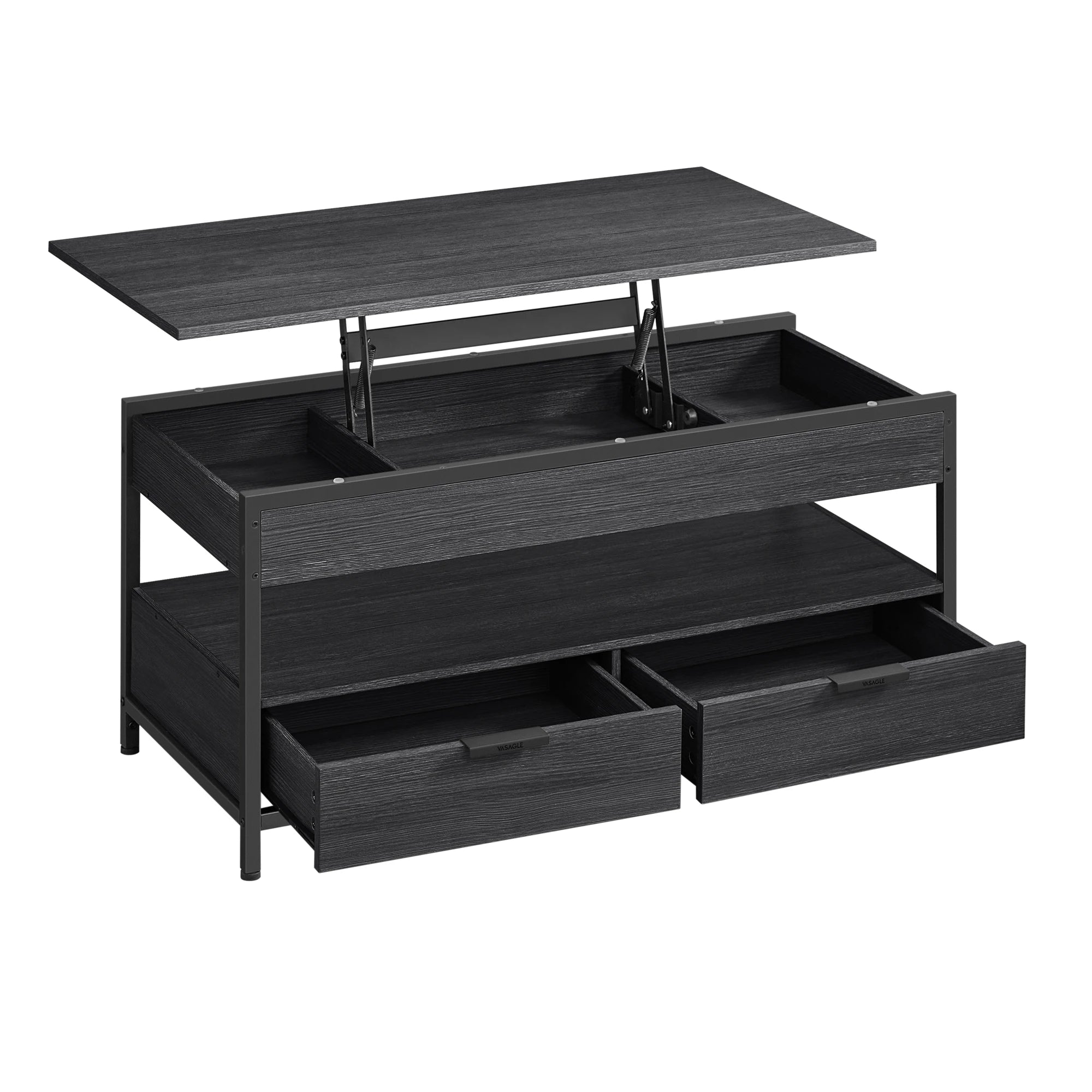 Table basse relevable en bois avec compartiment