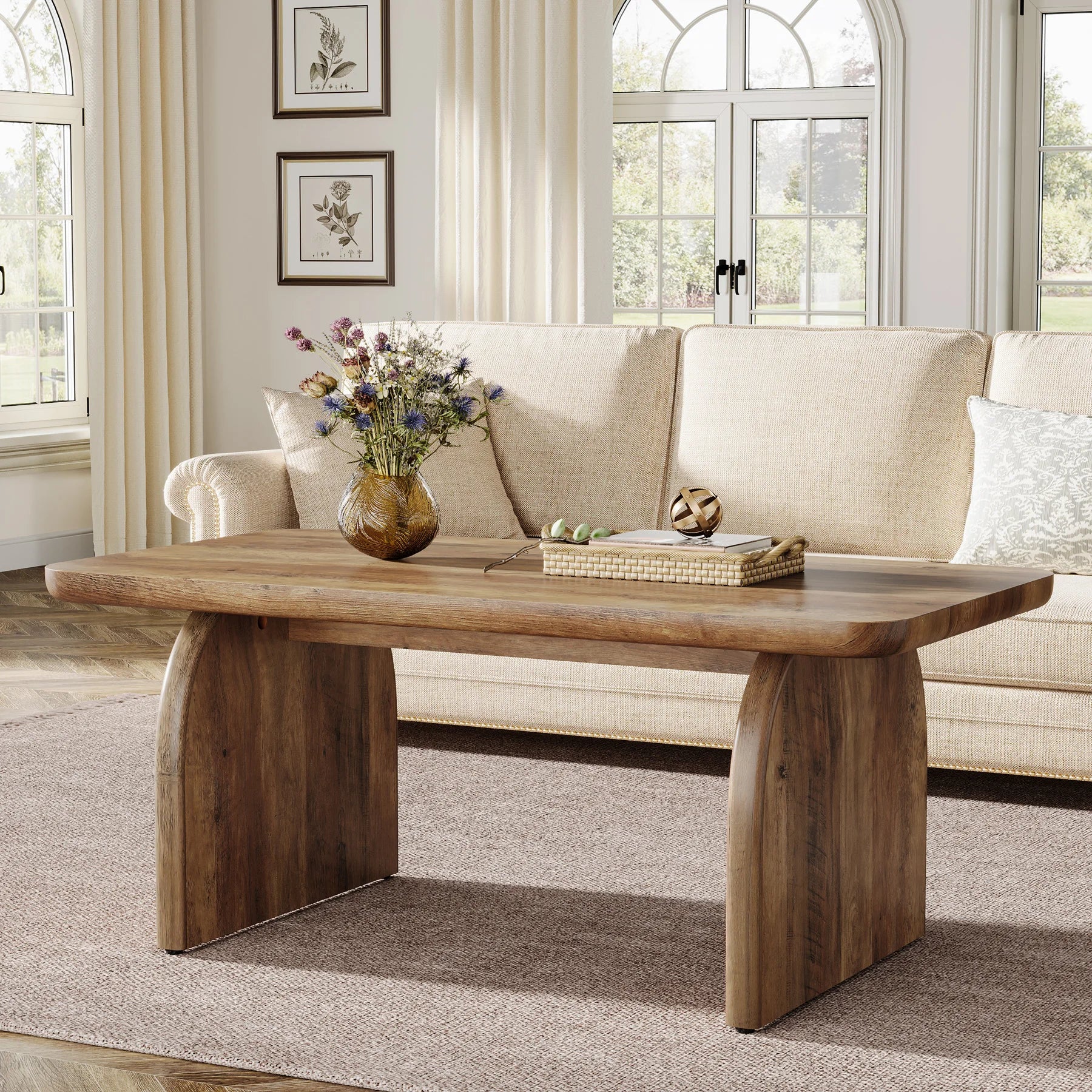 Table basse rectangulaire en bois style rustique