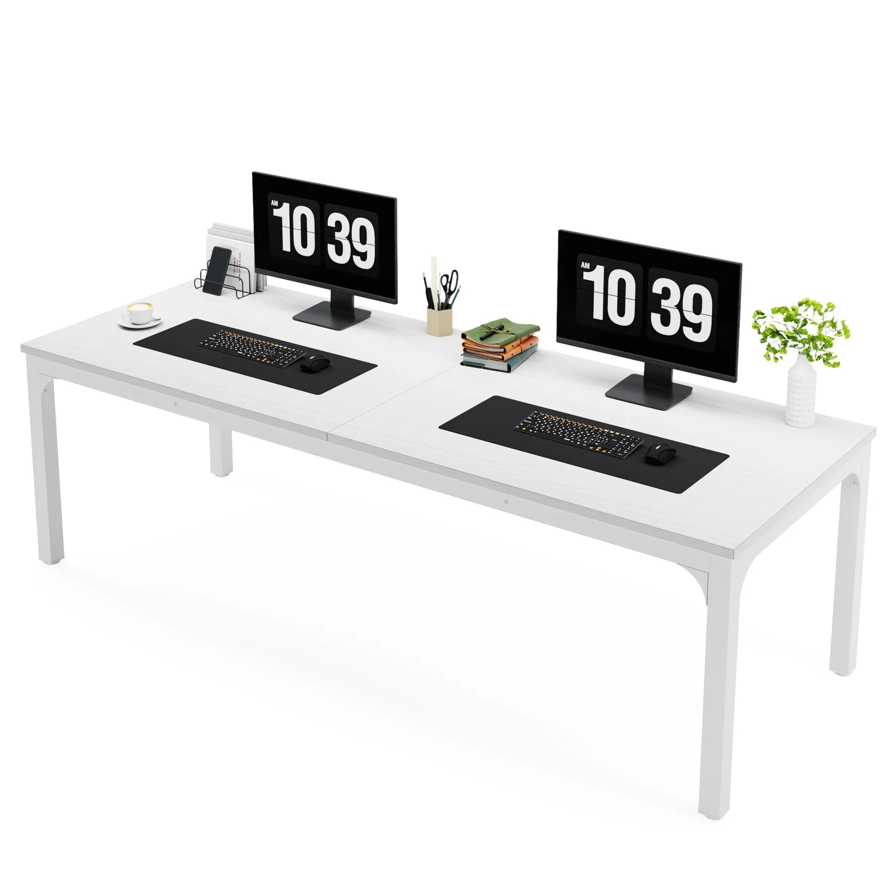 Bureau long en bois avec double espaces de travail