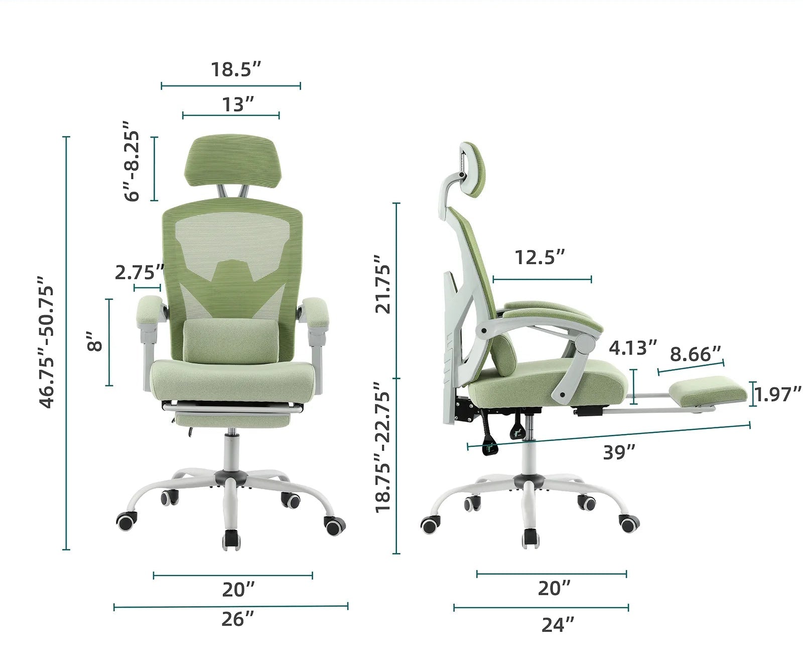 Fauteuil de jeu ergonomique inclinable à dossier haut en maille