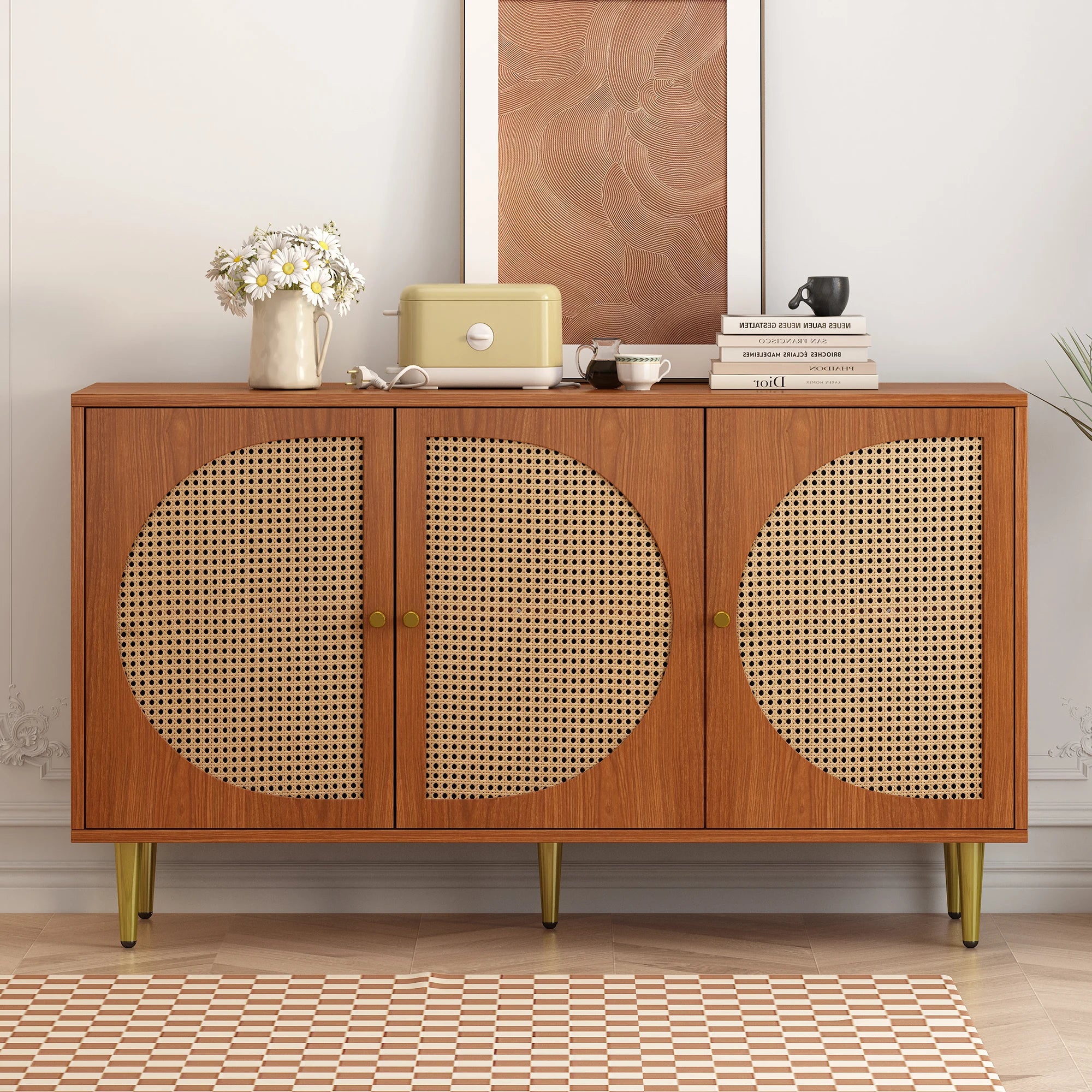 Commode haute avec 3 portes en bois