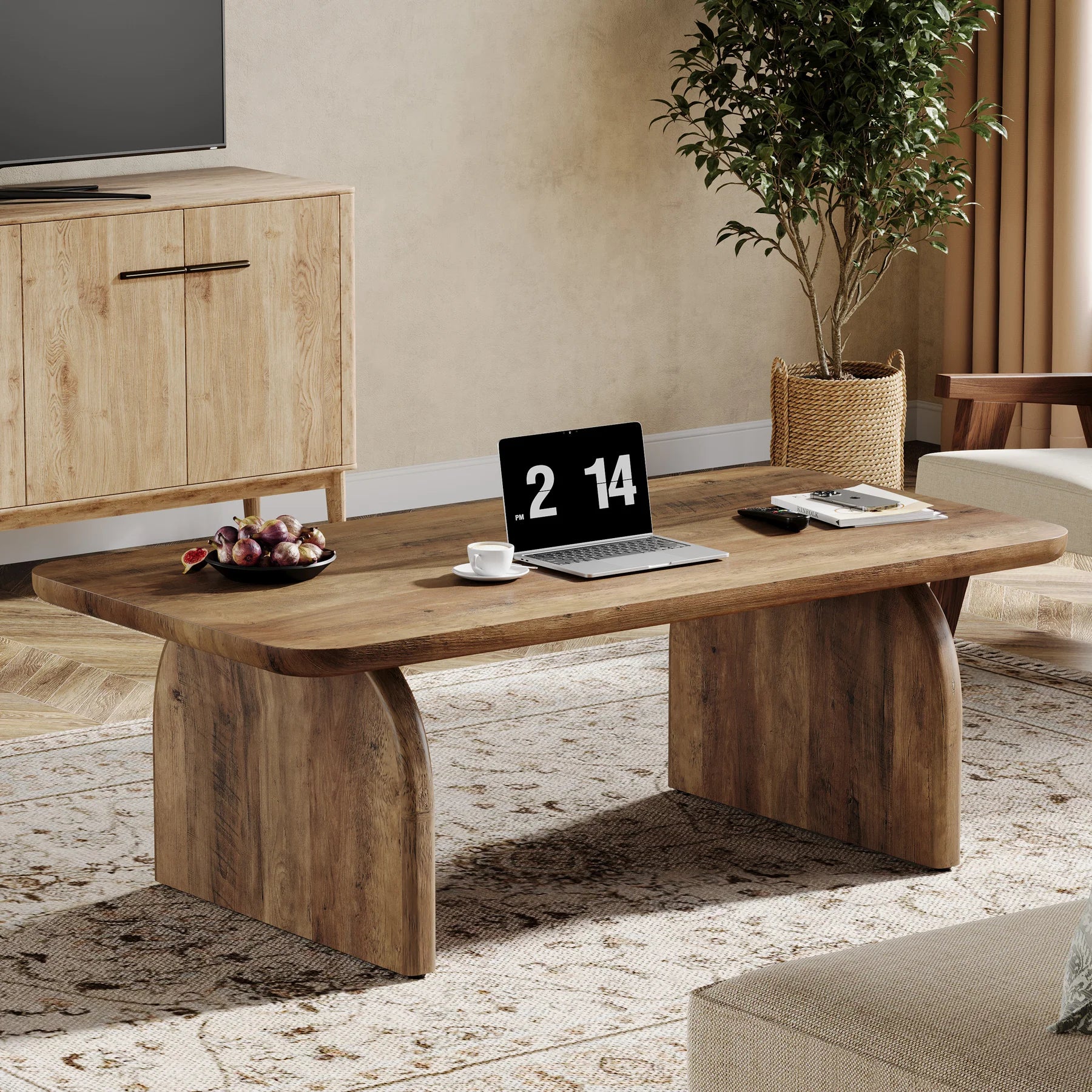 Table basse rectangulaire en bois style rustique