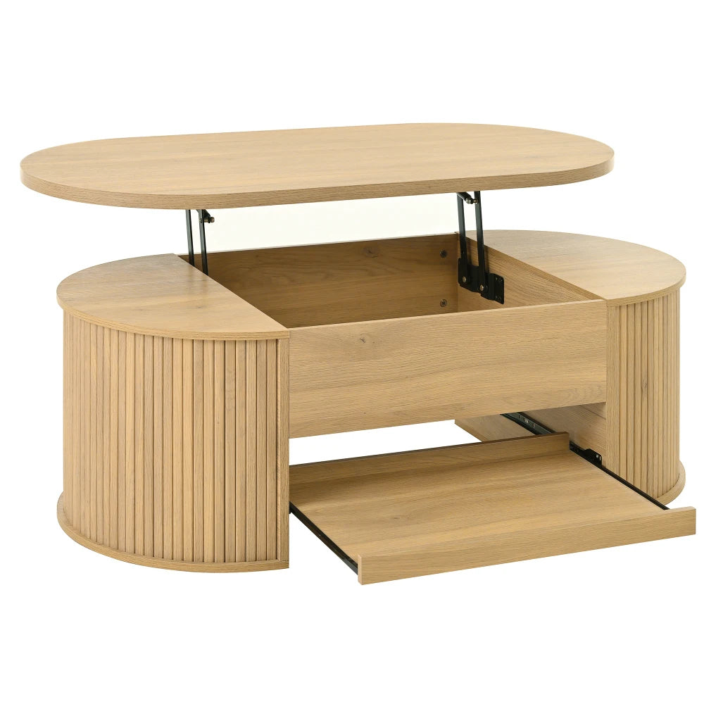 Table basse relevable avec côtés en bois incurvés multifonctionnel