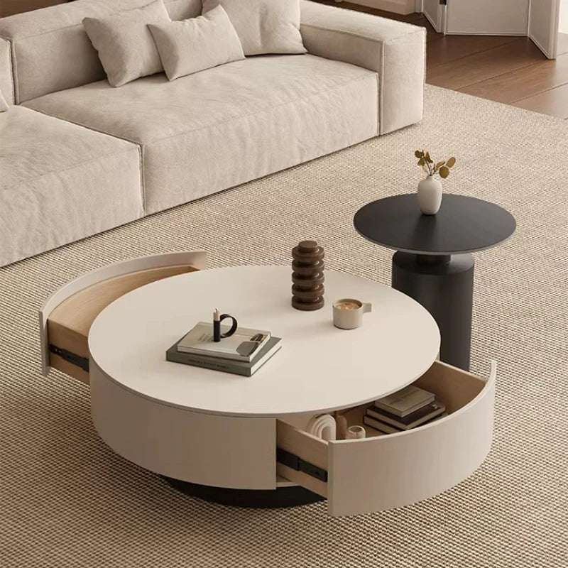 Table basse ronde moderne avec plateau pivotant