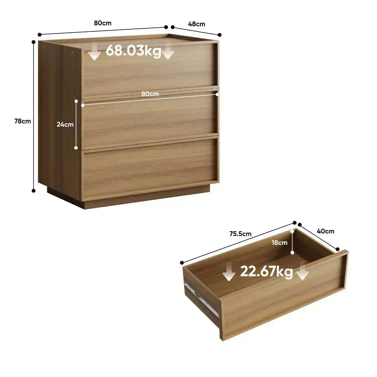Commode minimaliste moderne à 3 tiroirs en bois