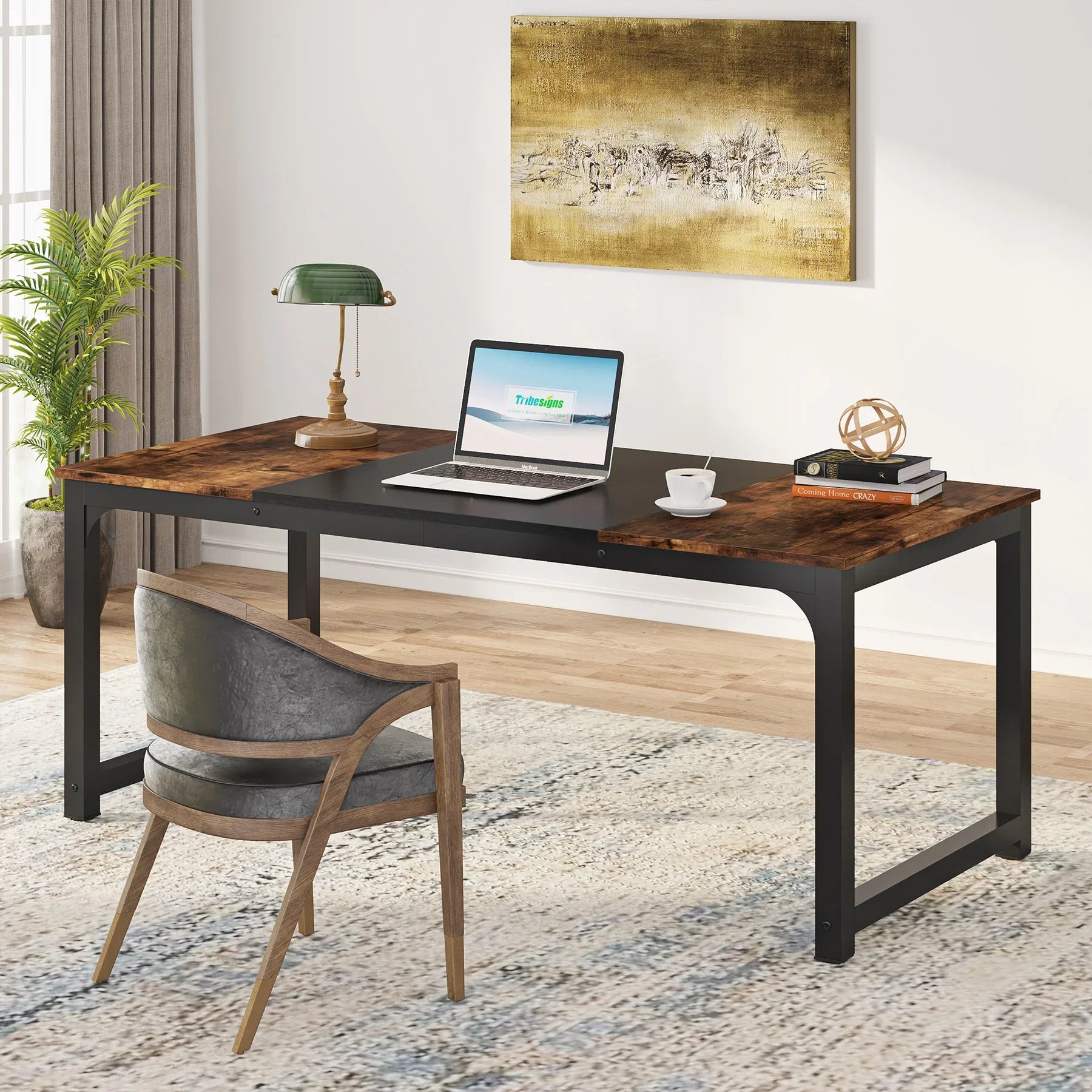 Bureau large de travail en bois