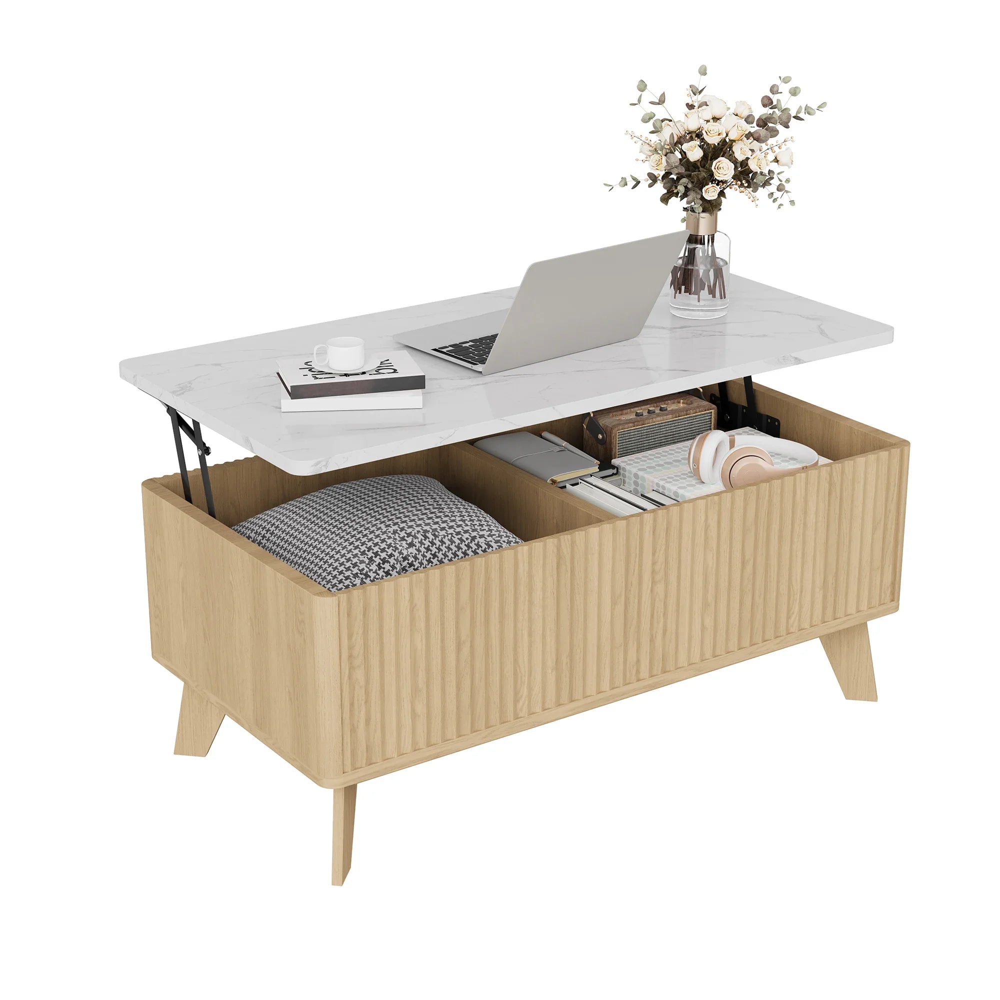 Table basse rectangulaire en bois relevable avec rangement
