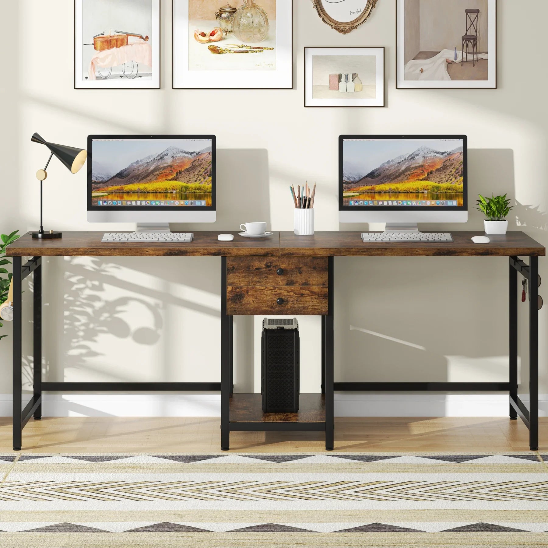 Bureau long en bois moderne