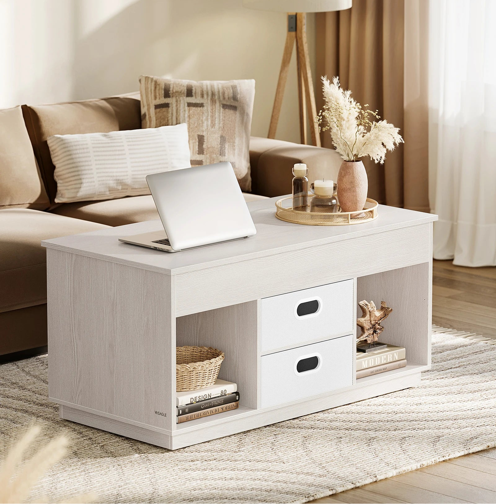 Table basse avec plateau relevable en bois