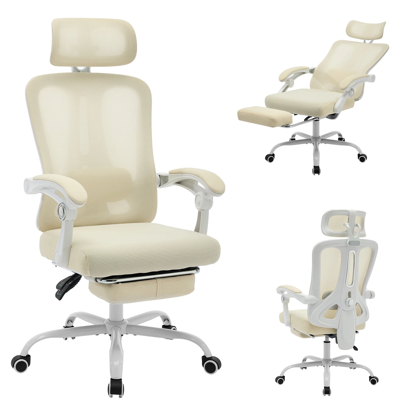 Chaise de bureau ergonomique en tissu avec dossier haut et inclinable