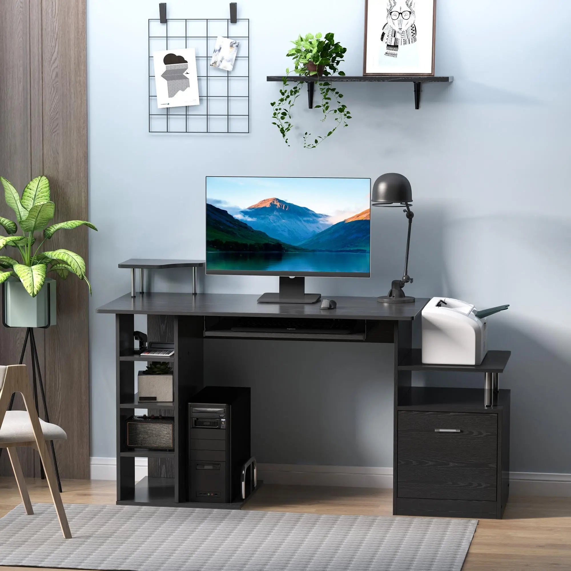 Bureau de travail noir avec rangement en bois