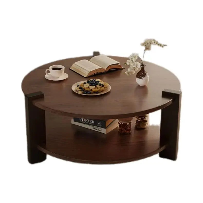 Table basse ronde avec rangement en bois cannelé