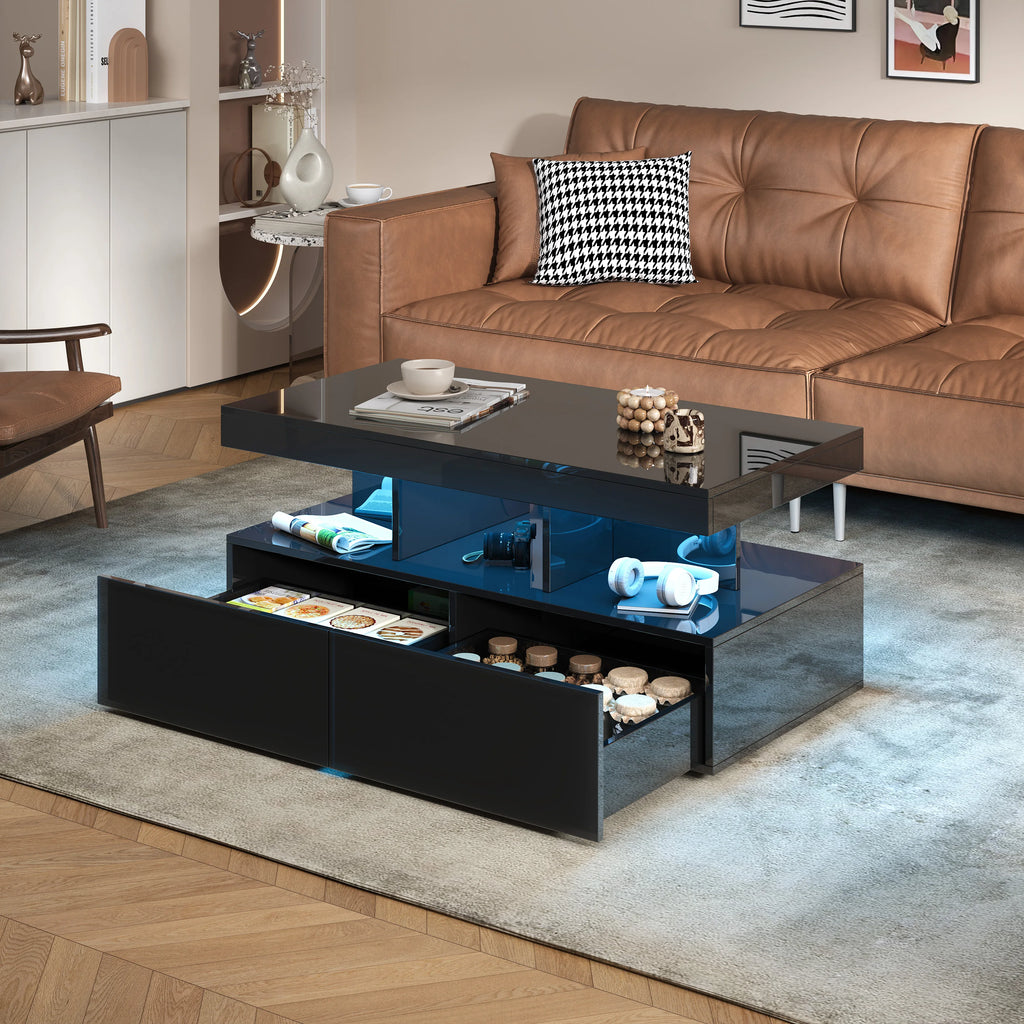 Table basse brillante avec éclairage LED
