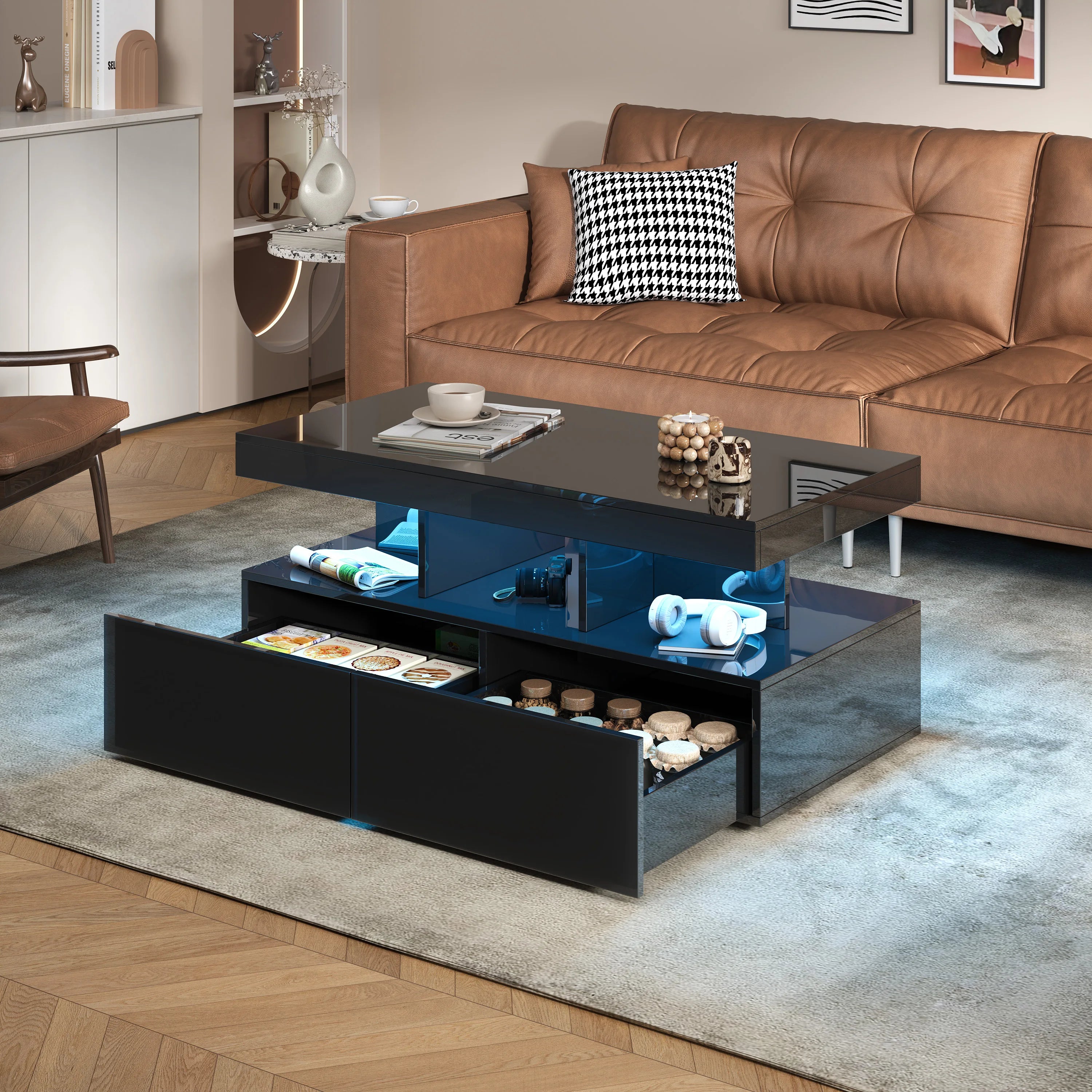 Table basse brillante avec éclairage LED
