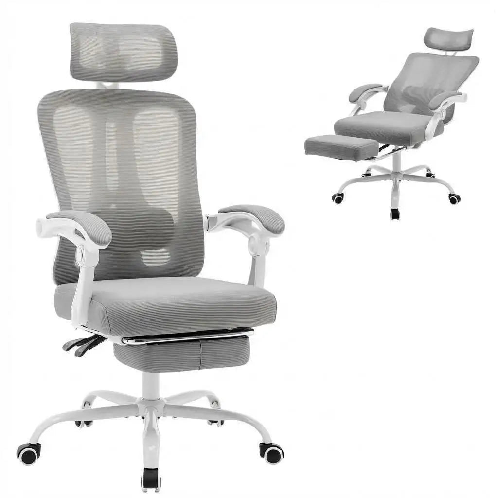 Chaise de bureau ergonomique en tissu avec dossier haut et inclinable