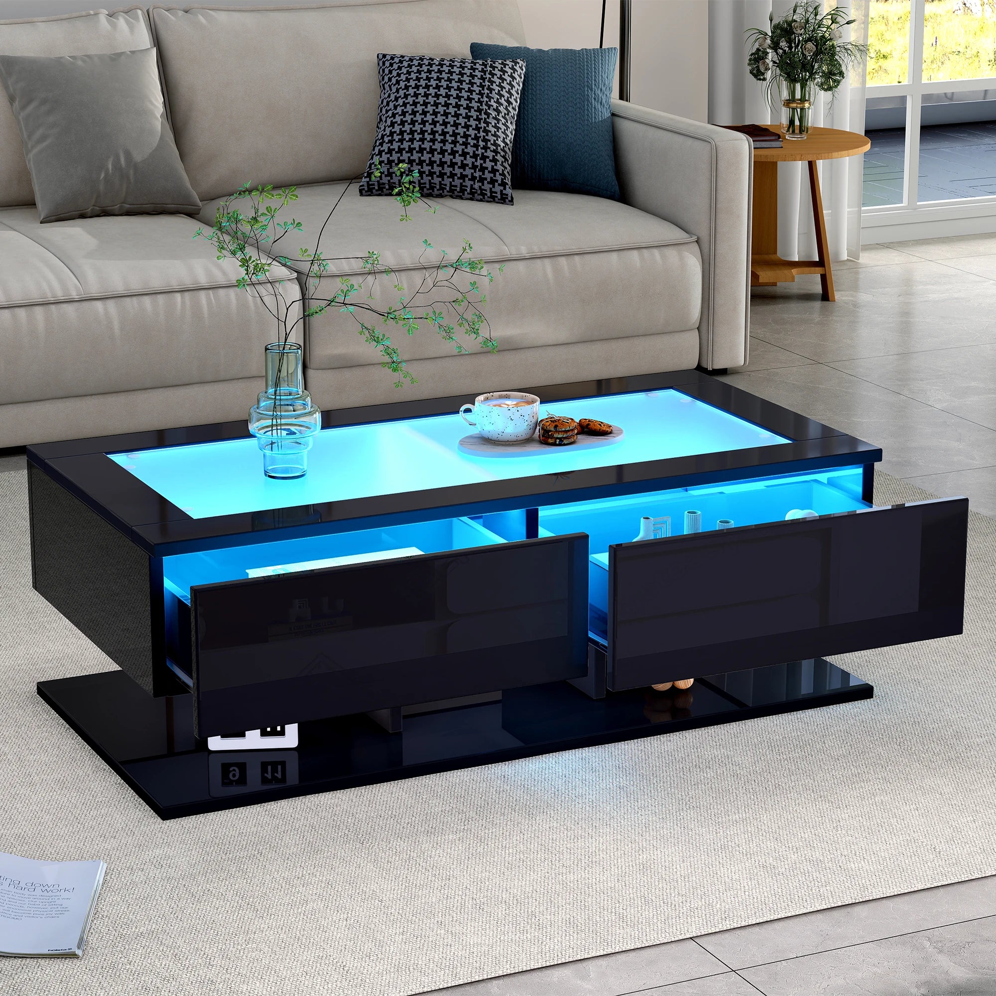 Table basse laquée pour salon avec éclairage LED
