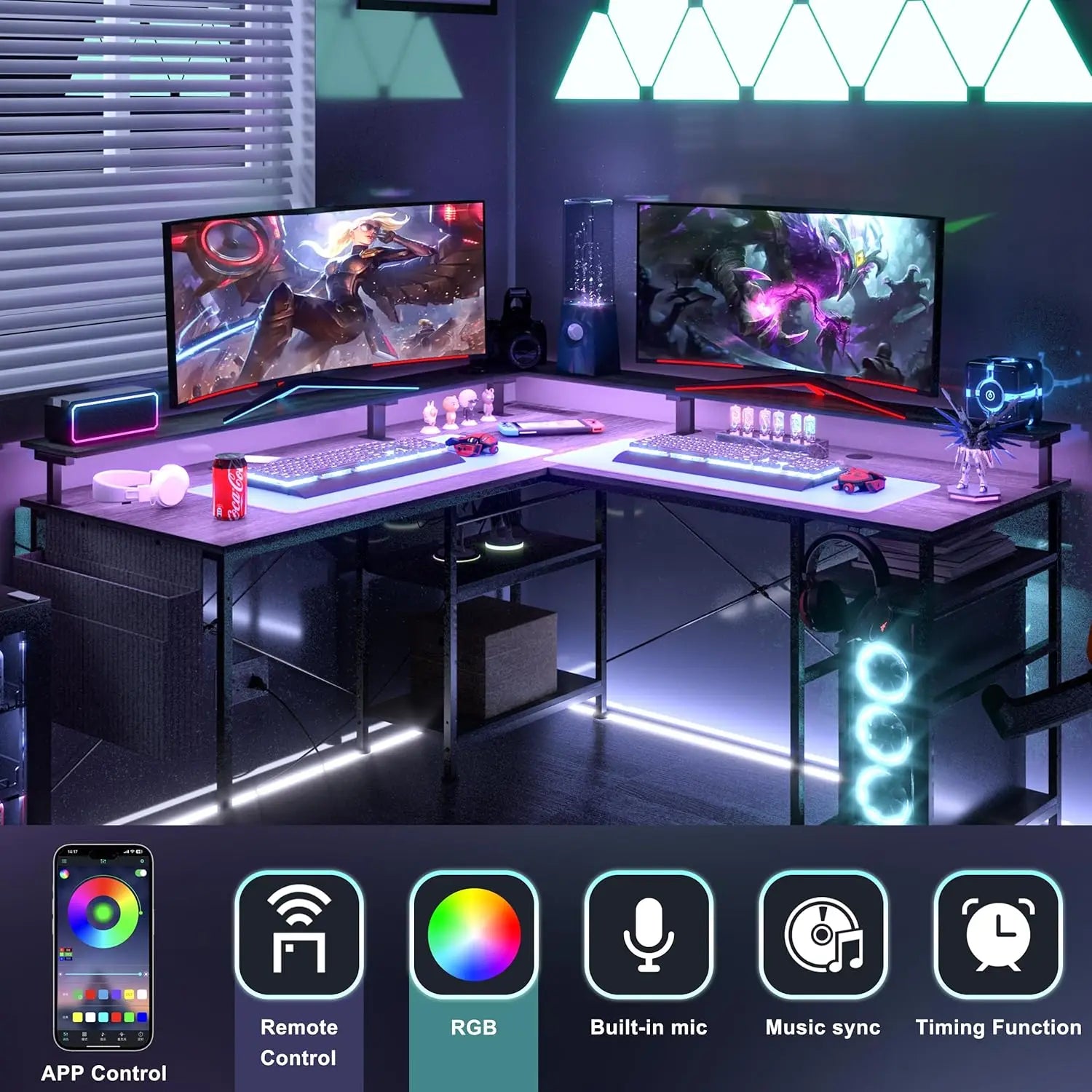 Bureau d'angle gamer en acier long
