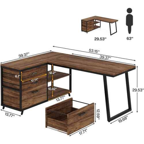 Bureau d'angle rectangulaire en bois