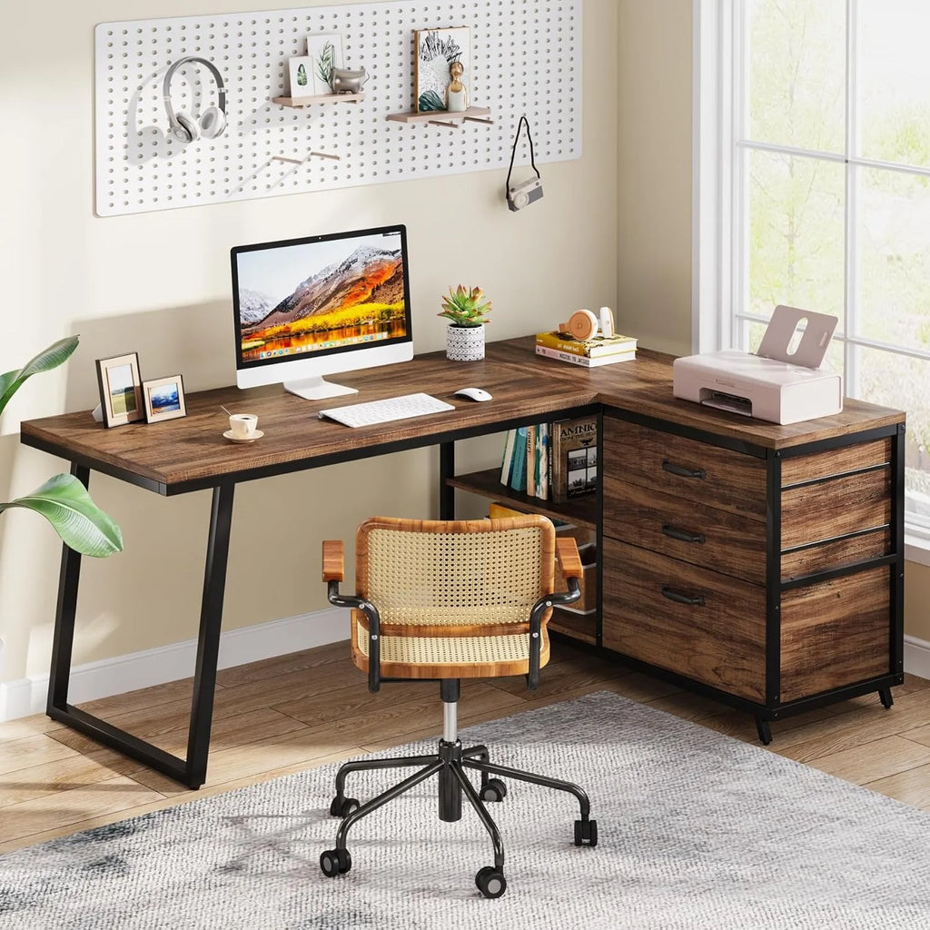 Bureau d'angle rectangulaire en bois
