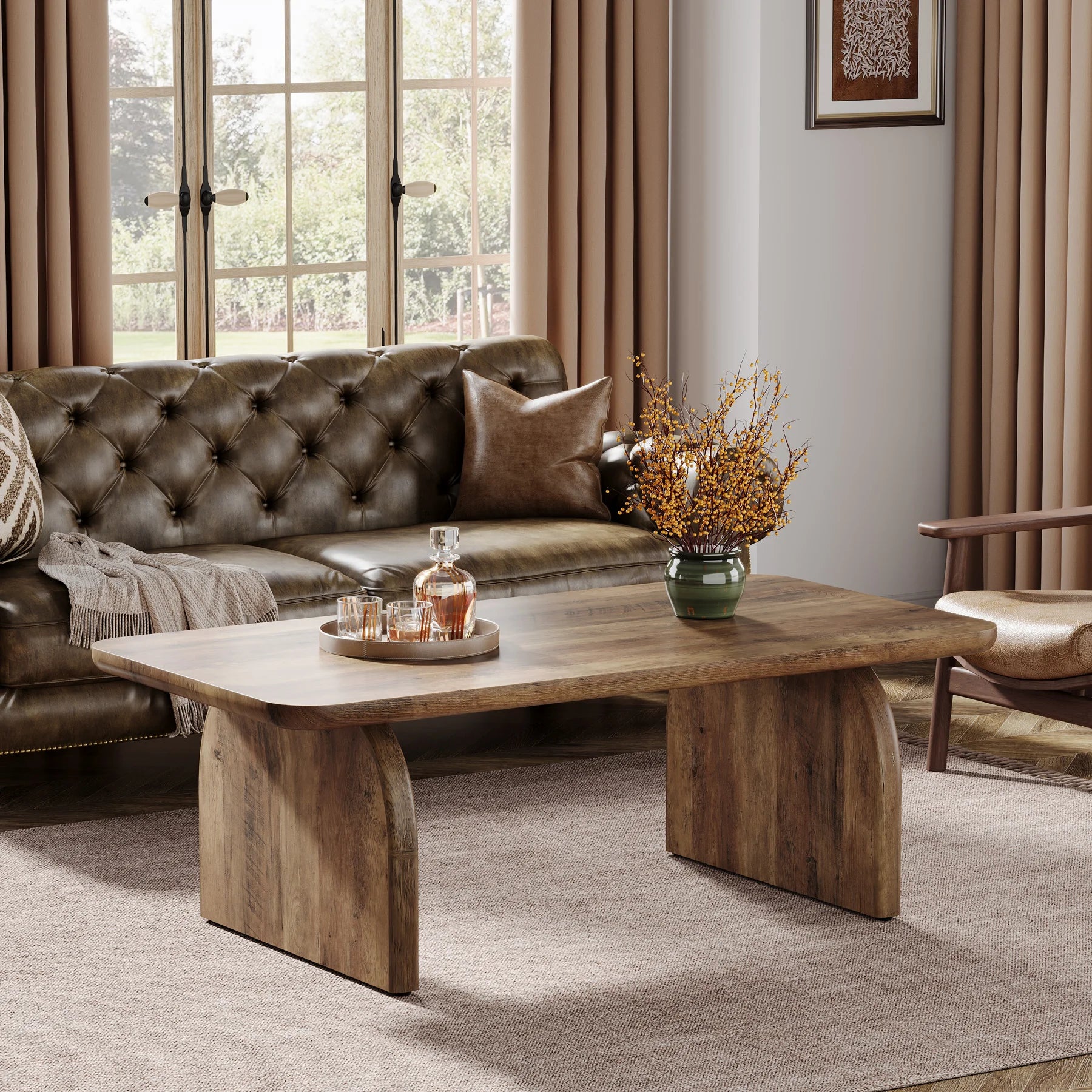 Table basse rectangulaire en bois style rustique
