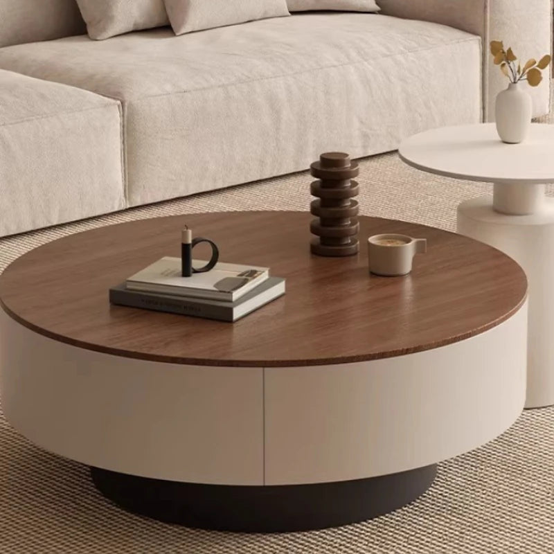 Table basse ronde moderne avec plateau pivotant