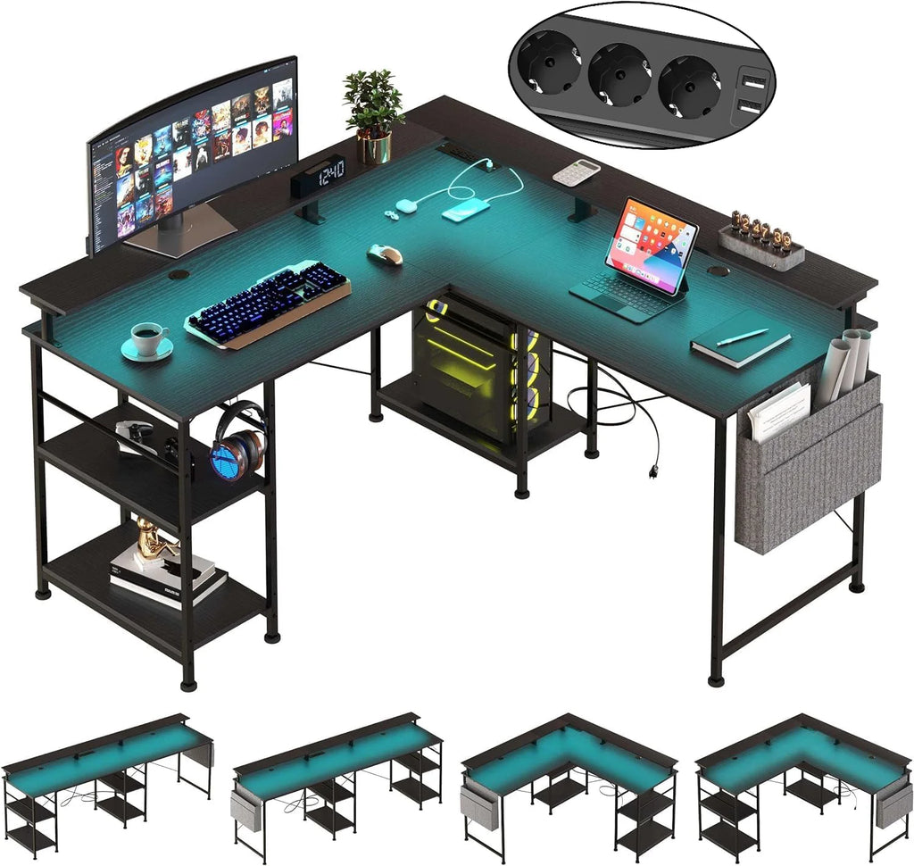 Bureau d'angle gamer en acier long