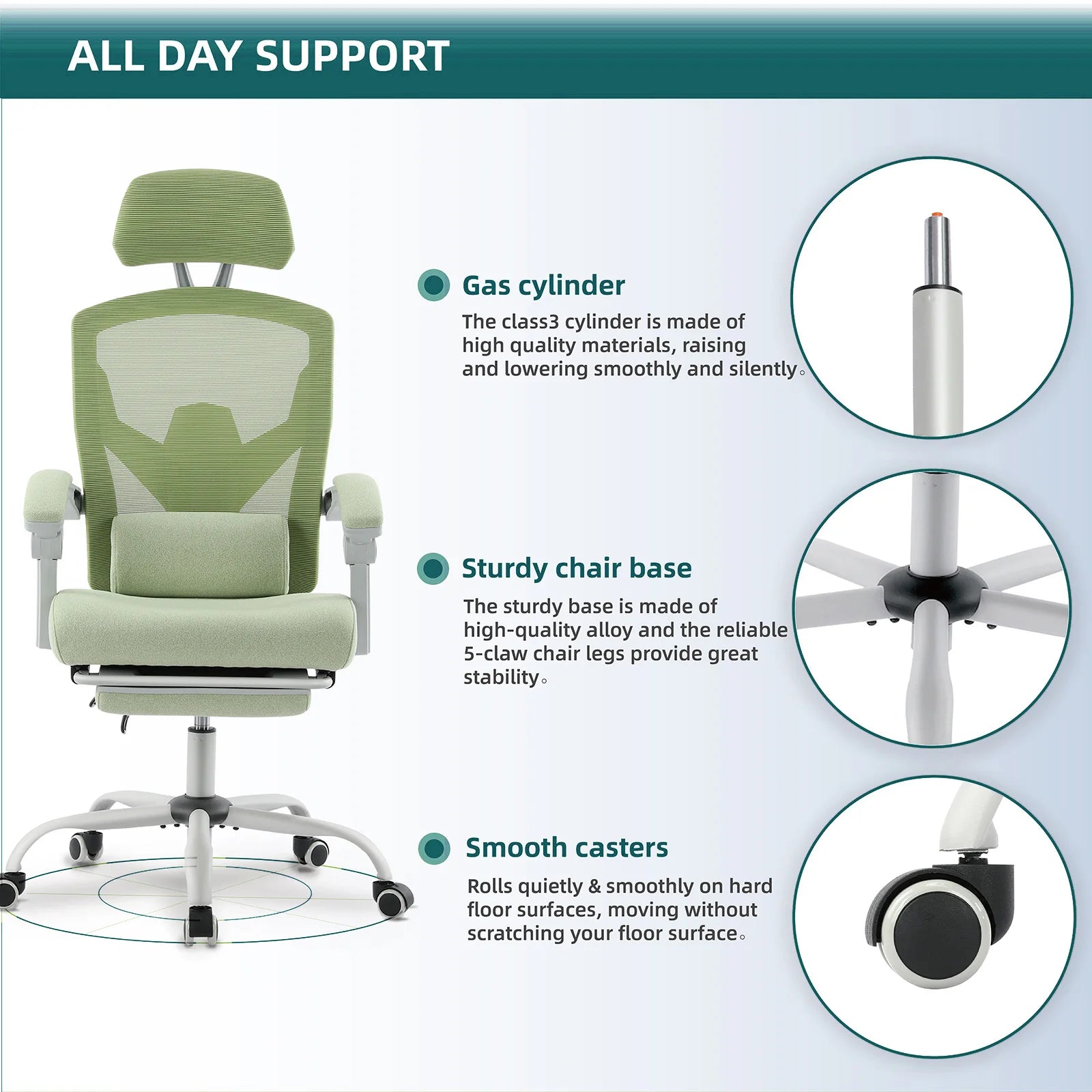 Fauteuil de jeu ergonomique inclinable à dossier haut en maille