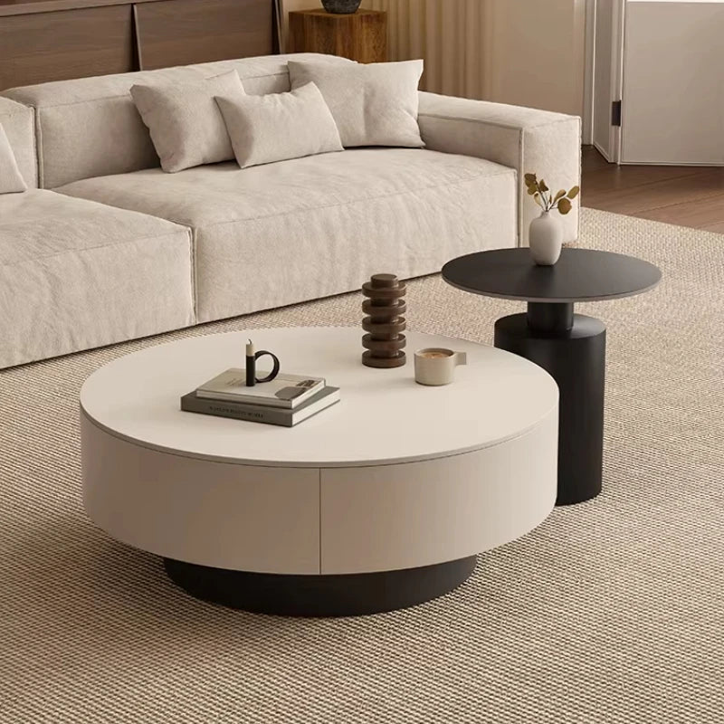 Table basse ronde moderne avec plateau pivotant