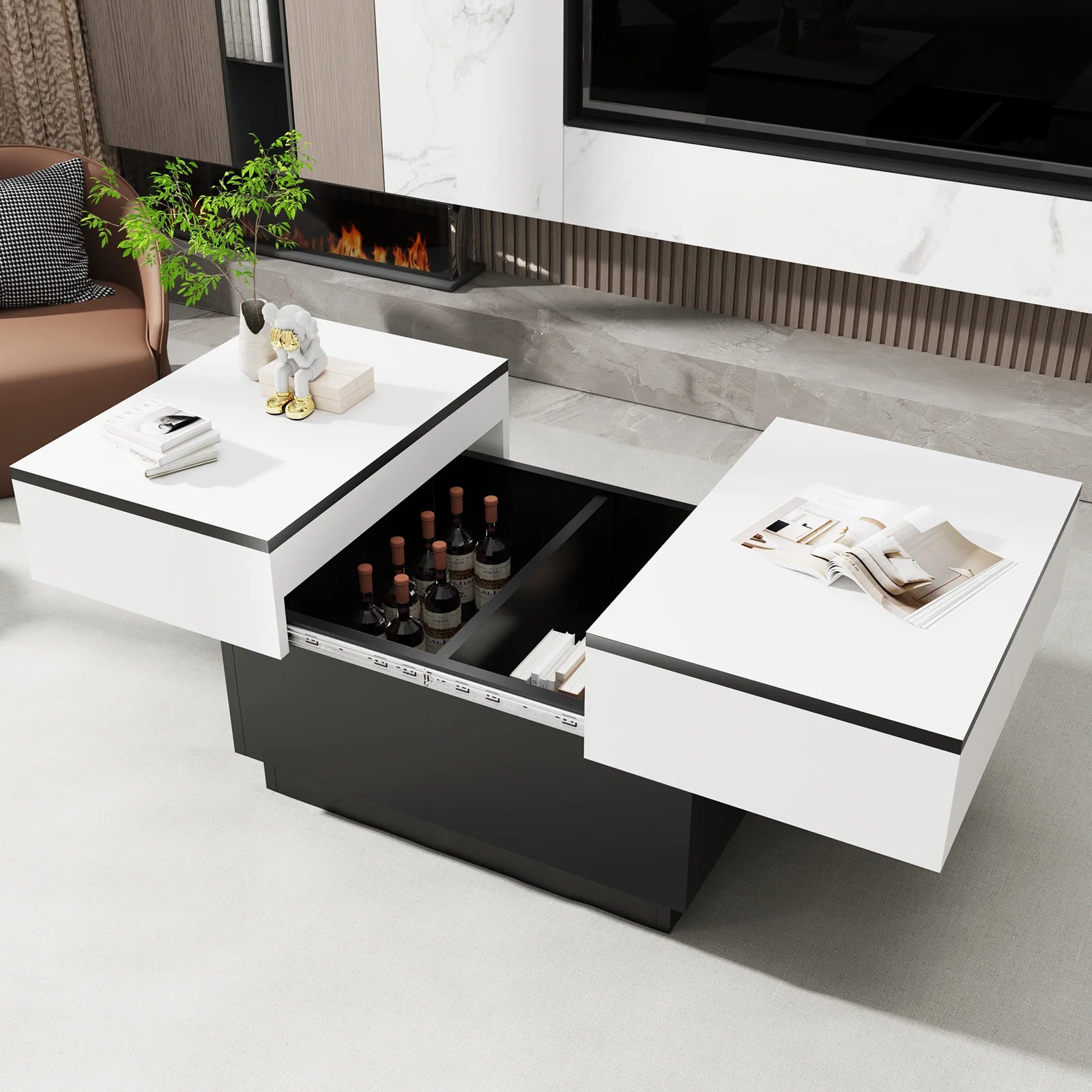 Table basse moderne noir et blanc avec LED