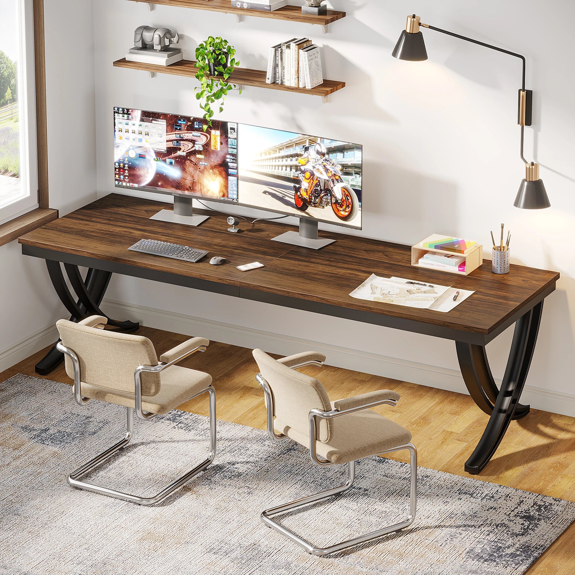 Bureau de travail double XXL en bois
