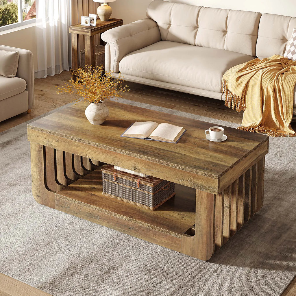Table basse rectangulaire  en bois pour salon avec rangement