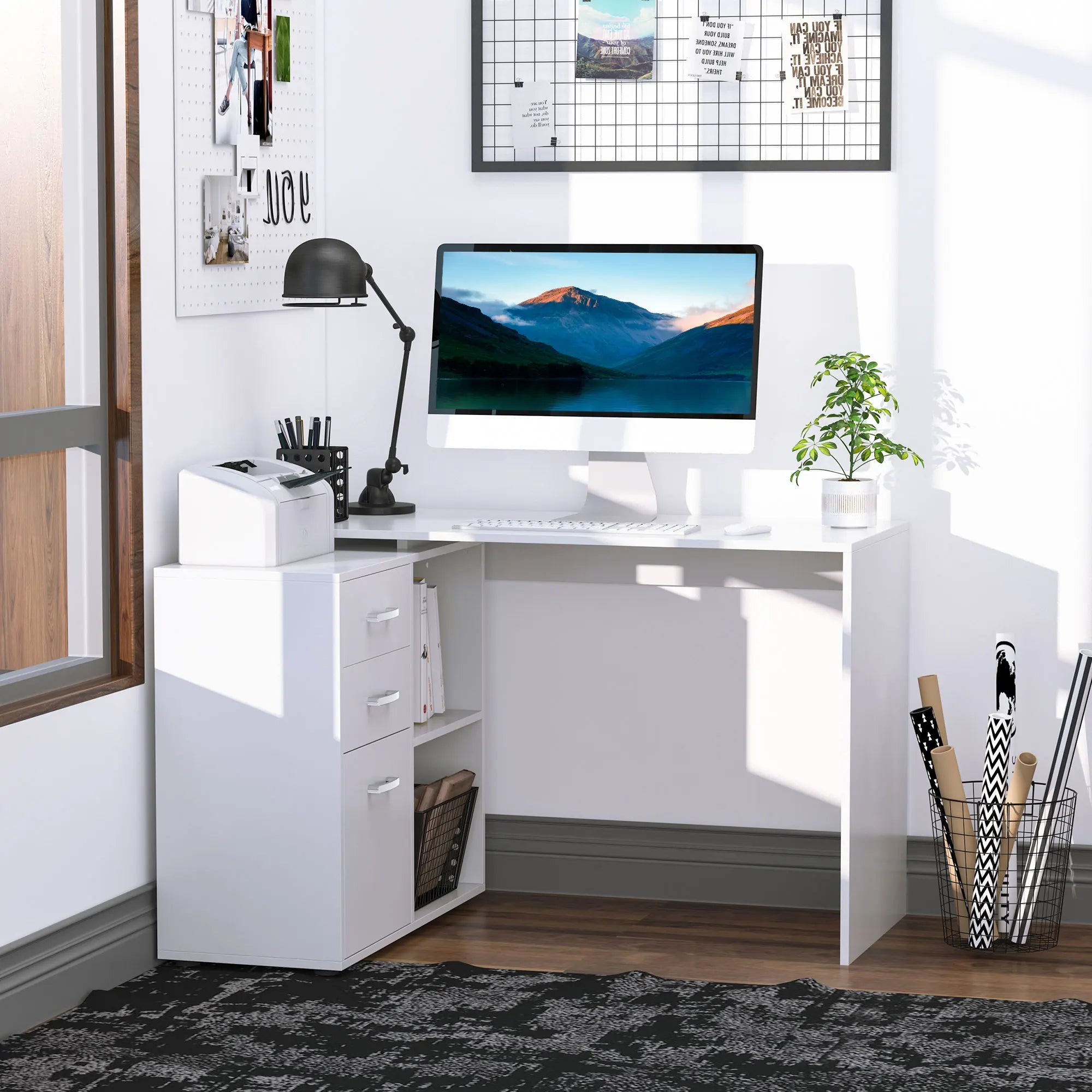 Bureau droit réversible blanc et moderne