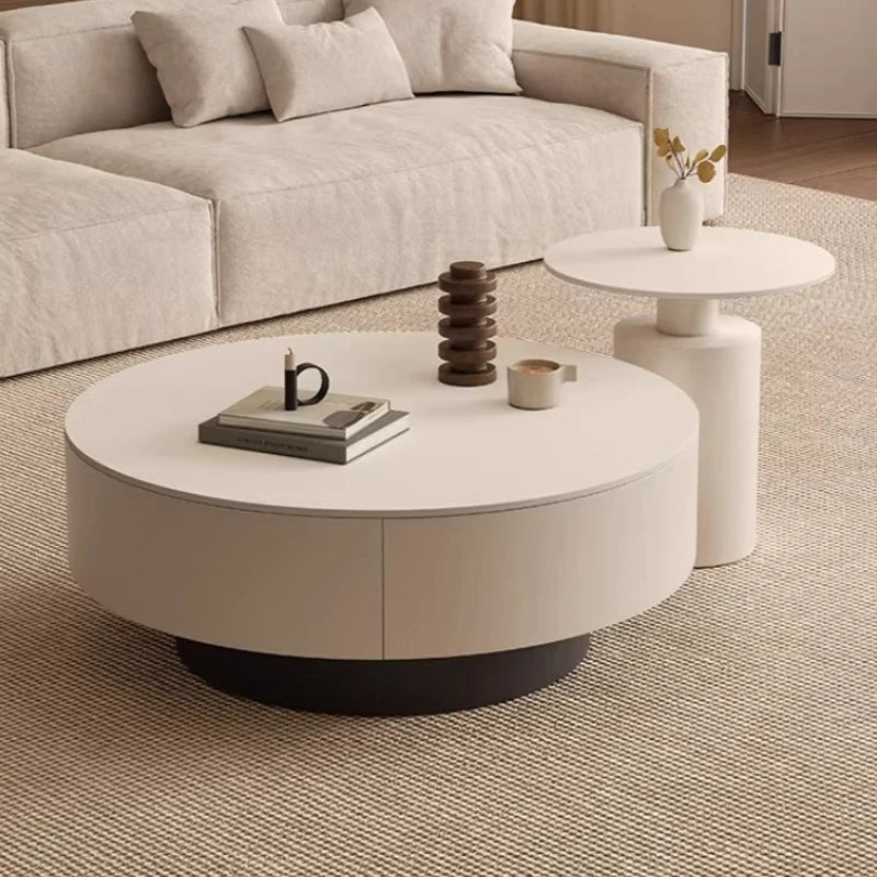 Table basse ronde moderne avec plateau pivotant