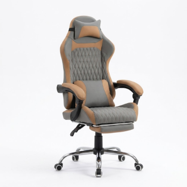 Chaise de bureau ergonomique en similicuir gris