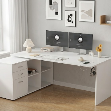 Bureau droit réversible blanc et moderne